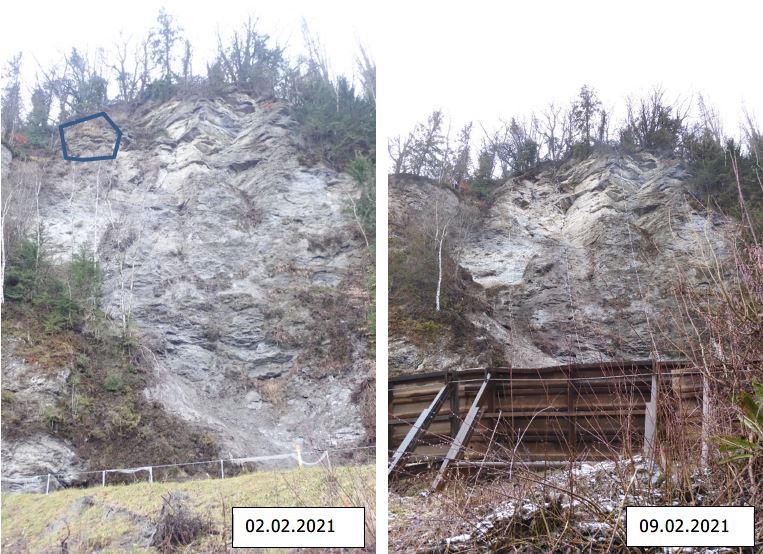 Vergleich vor und nach Felsräumung